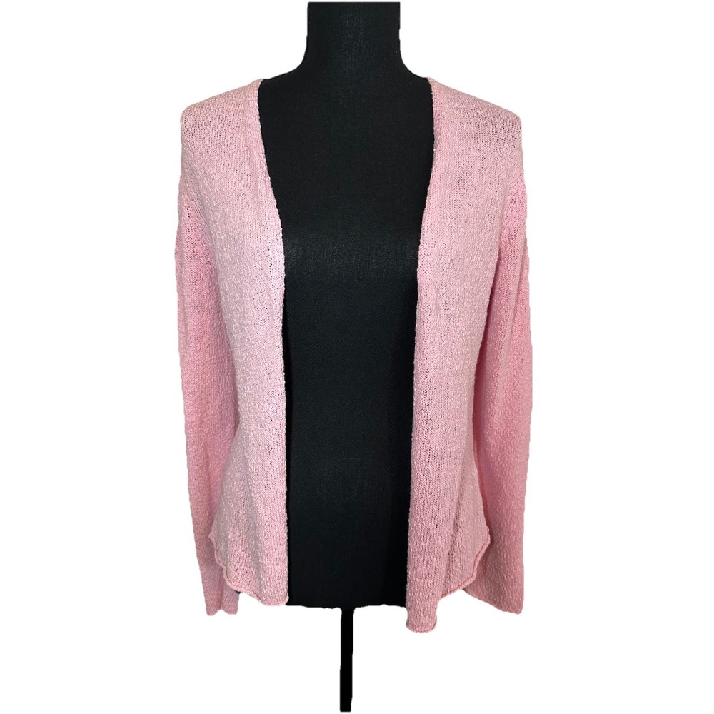 EILEEN‎ FISHER Bubblegum Pink Cotton Blend Cardigan Barbiecore Lagenlook SMALL